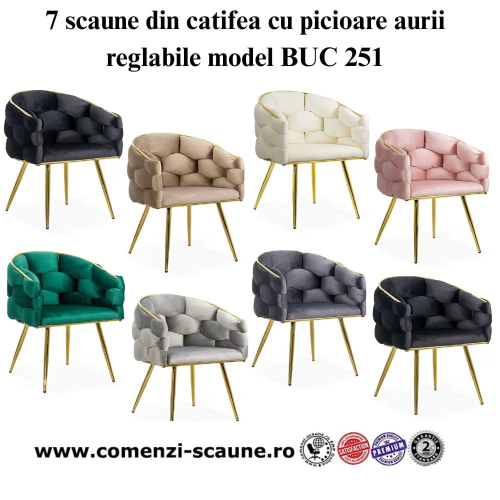 7 scaune din catifea cu picioare aurii reglabile BUC 251